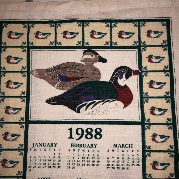 Vintage 1988 Calendar Mallard Linen Tea Towel - Picture 3 of 4